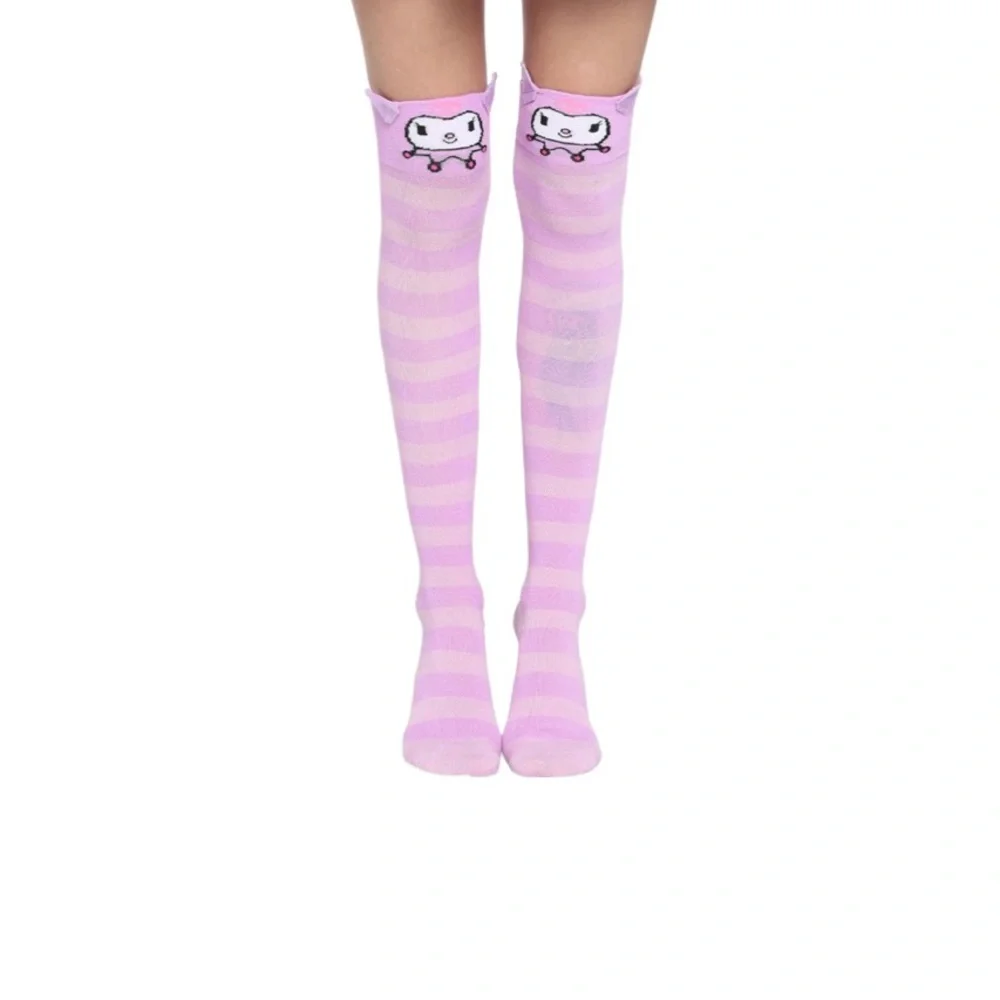 Kuromi knee-highs with lavender,pink strips 3D ears.NWT